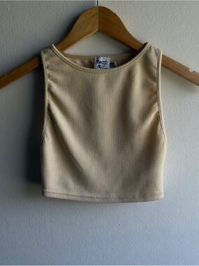 Princess Polly Beige Ribbed High-Neck Crop Tank